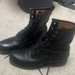 Frye Black Leather Women's Combat Boots